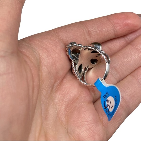 Blue Fire Flash Labradorite Ring Size 7.5 Solid Sterling Silver 925 Statement - Picture 11 of 12